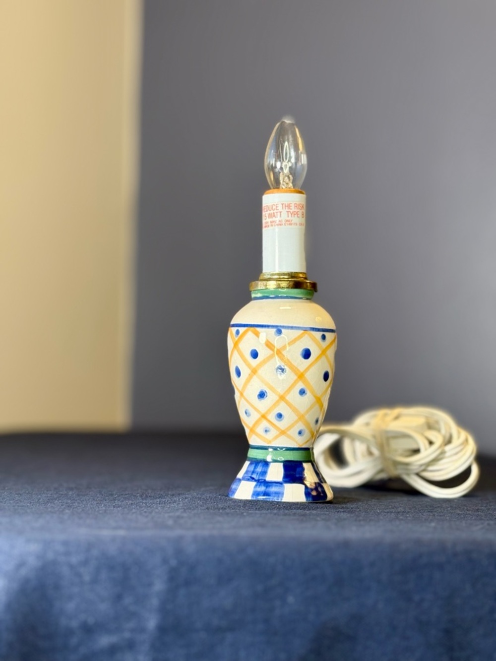 Vintage Mackenzie-Childs Inspired Ceramic Bulbous Table Lamp Works No Shade EUC!